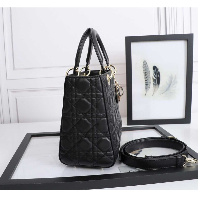 D*or medium lady D*or bag black cannage lambskin