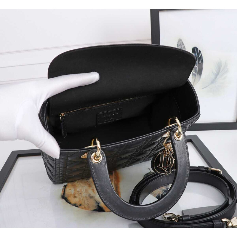 D*or medium lady D*or bag black cannage lambskin