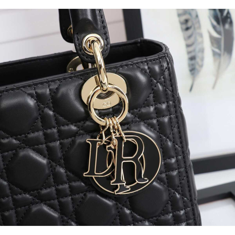 D*or medium lady D*or bag black cannage lambskin