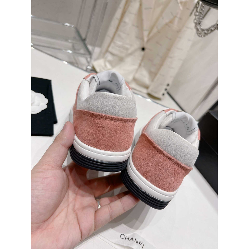 Ch*el cc logo suede kidskin trainers pink