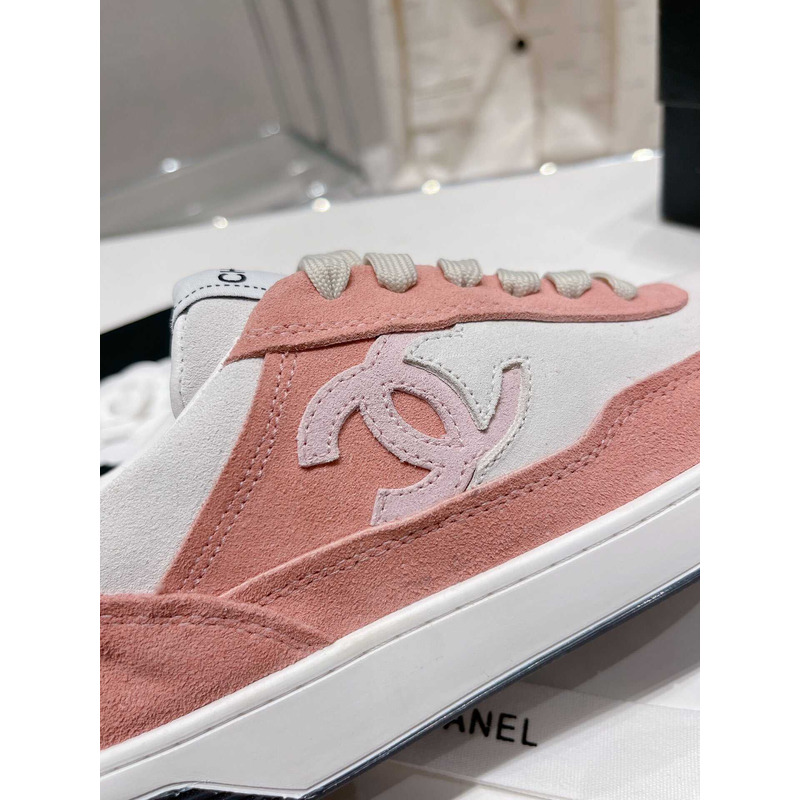 Ch*el cc logo suede kidskin trainers pink