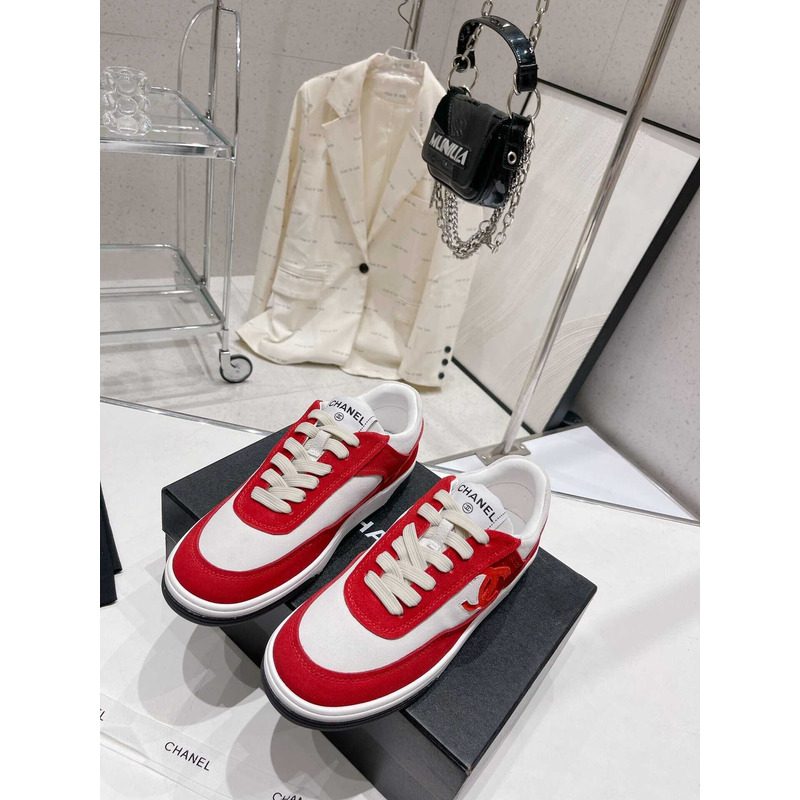 Ch*el cc logo suede kidskin trainers red