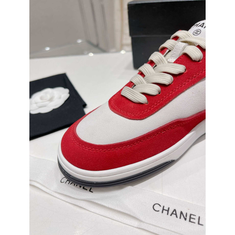 Ch*el cc logo suede kidskin trainers red