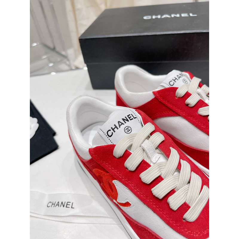 Ch*el cc logo suede kidskin trainers red