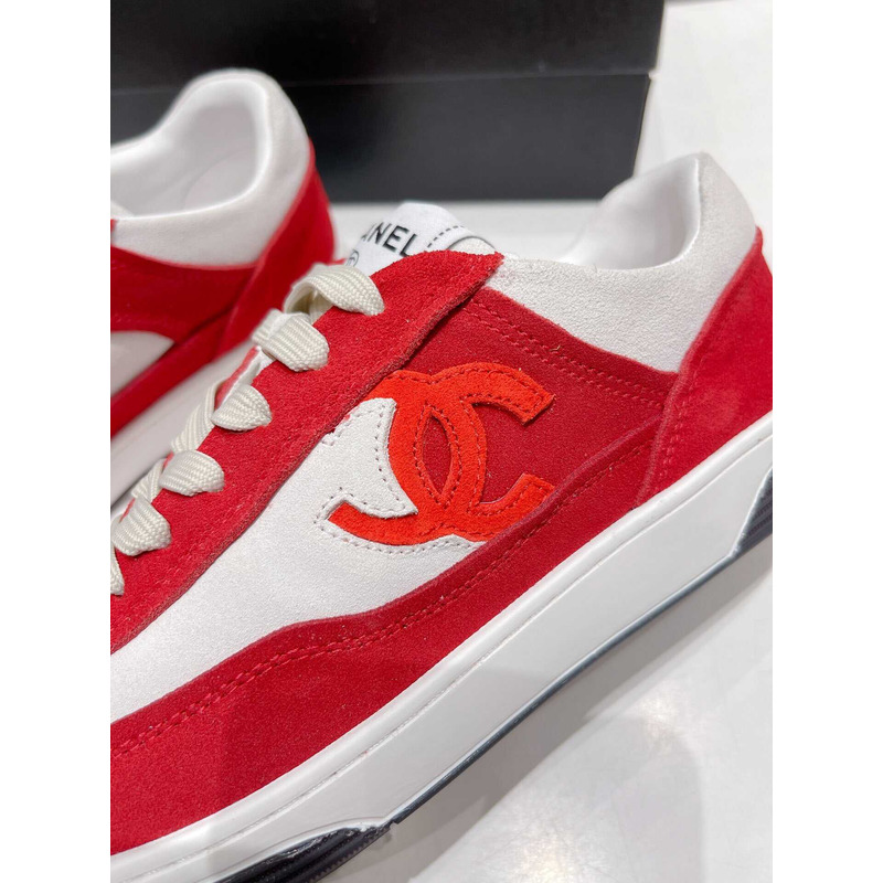 Ch*el cc logo suede kidskin trainers red