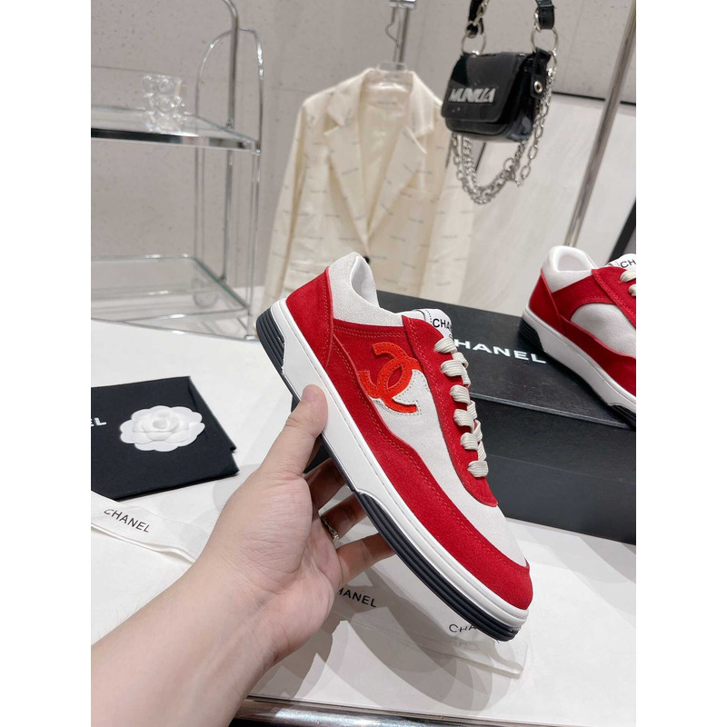 Ch*el cc logo suede kidskin trainers red