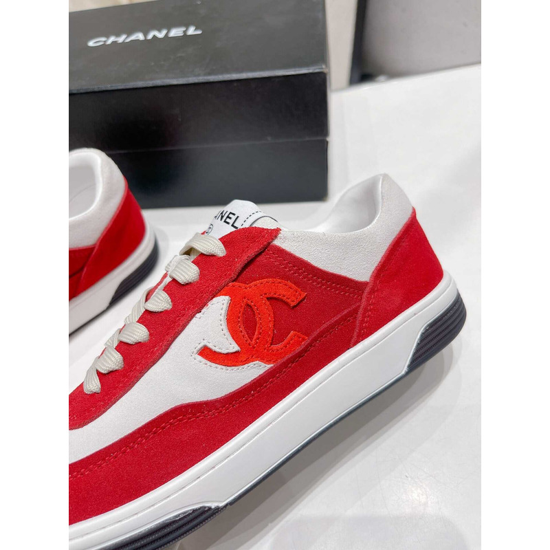 Ch*el cc logo suede kidskin trainers red