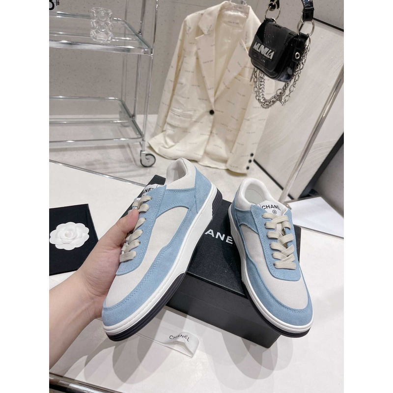 Ch*el cc logo suede kidskin trainers blue