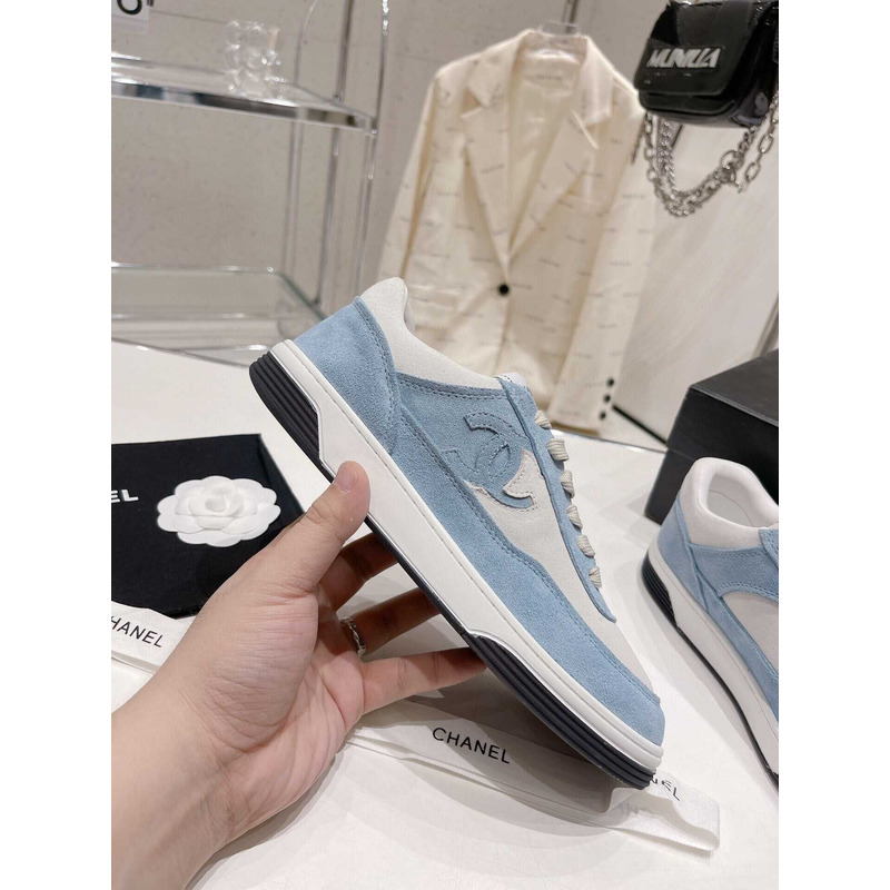 Ch*el cc logo suede kidskin trainers blue