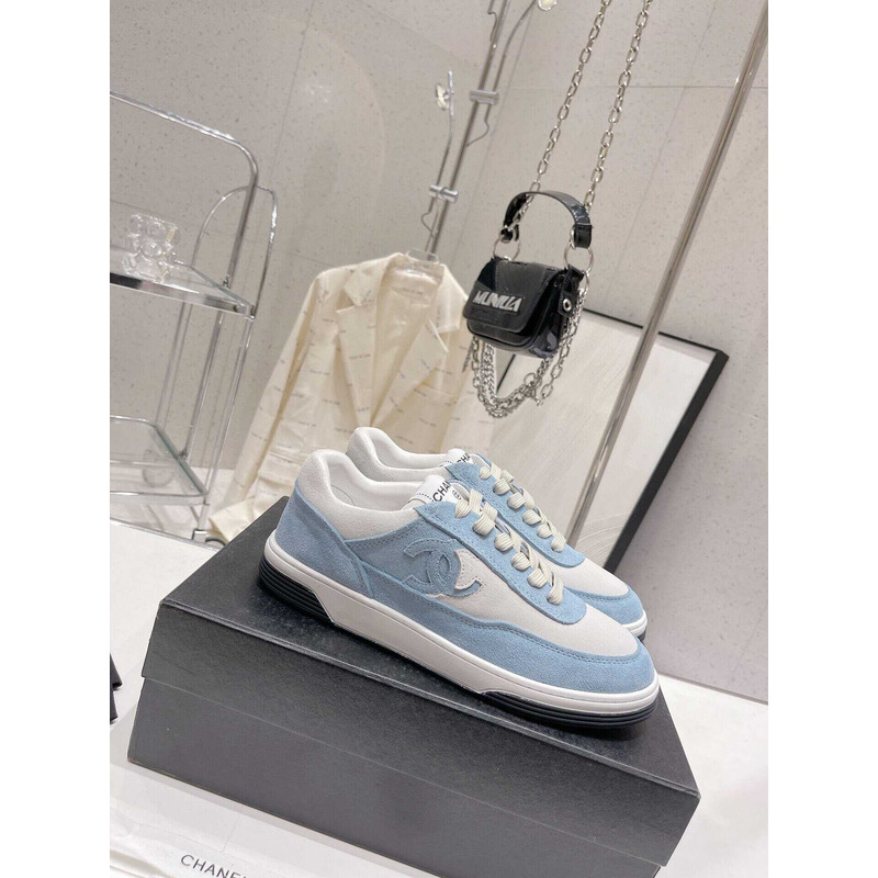 Ch*el cc logo suede kidskin trainers blue