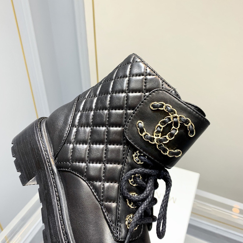 Ch*el cc chain buckle leather boots black