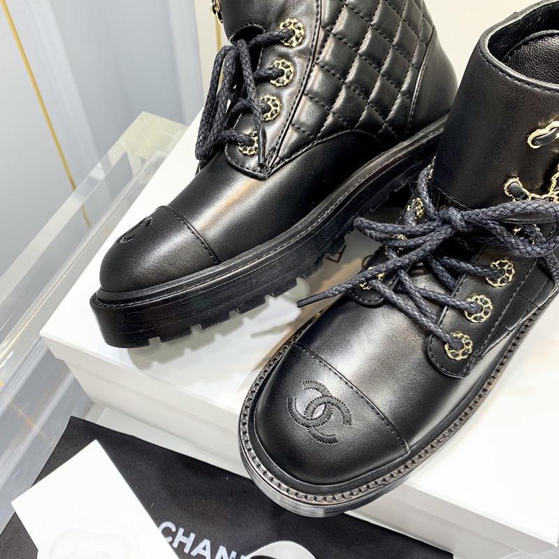 Ch*el cc chain buckle leather boots black