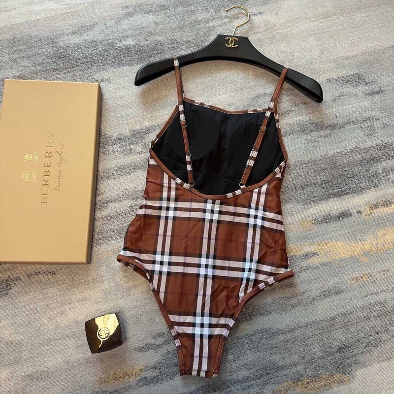 B**rry check swimsuit dark brown