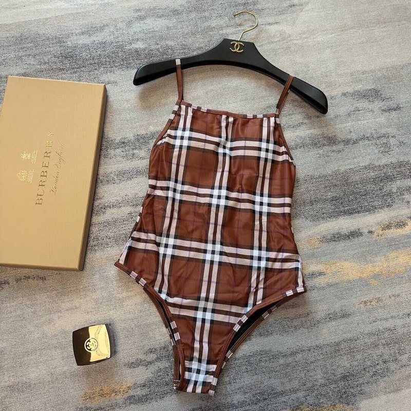 B**rry check swimsuit dark brown