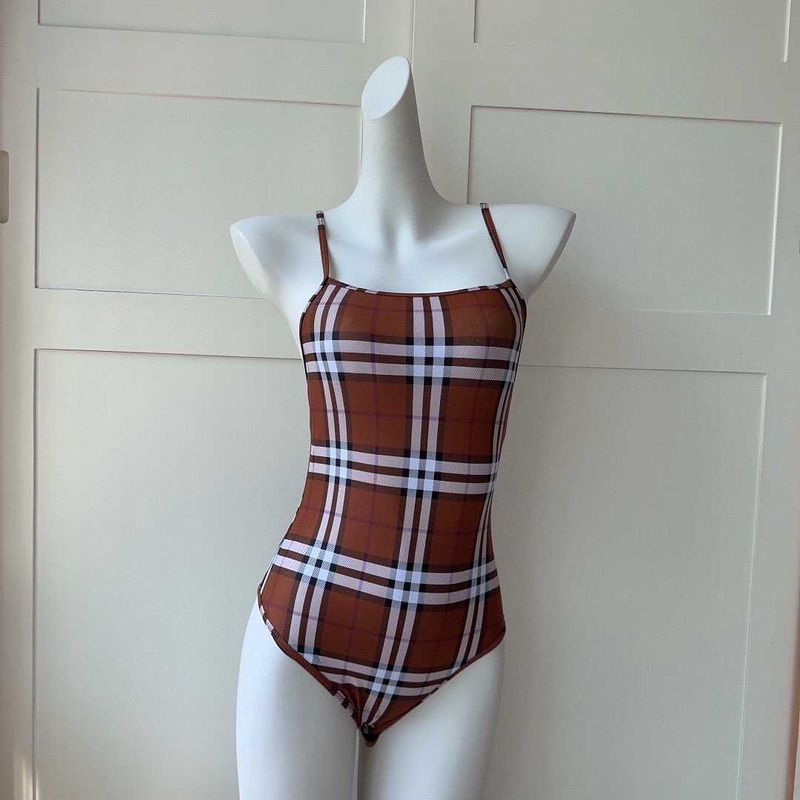 B**rry check swimsuit dark brown