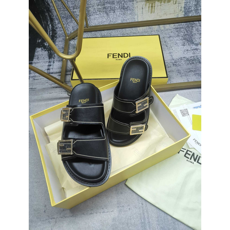 F**di feel leather slippers black