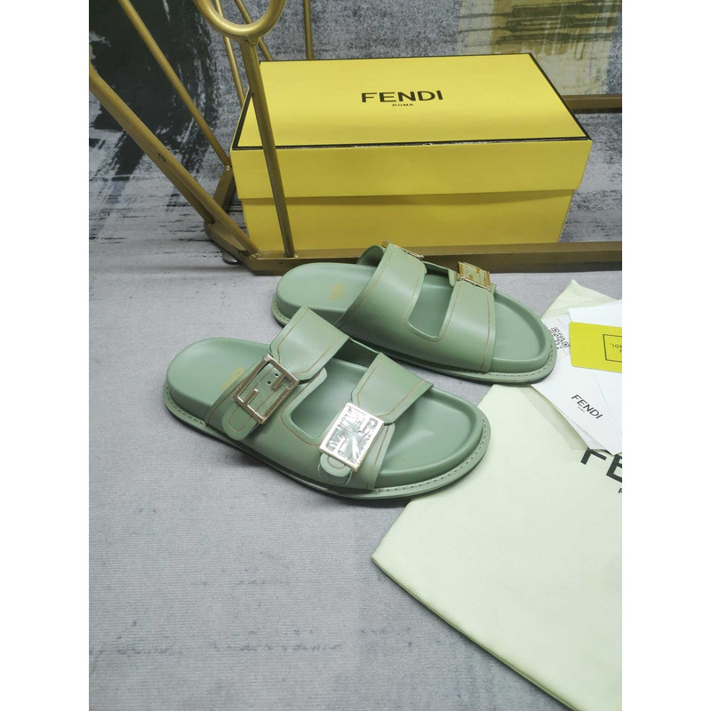 F**di feel leather slippers green