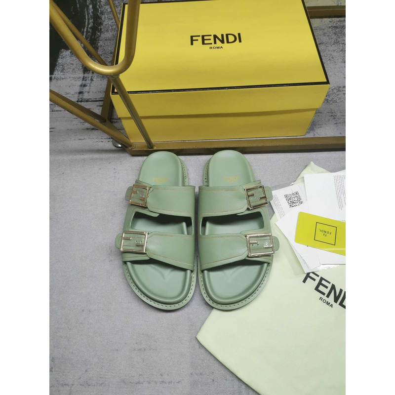 F**di feel leather slippers green