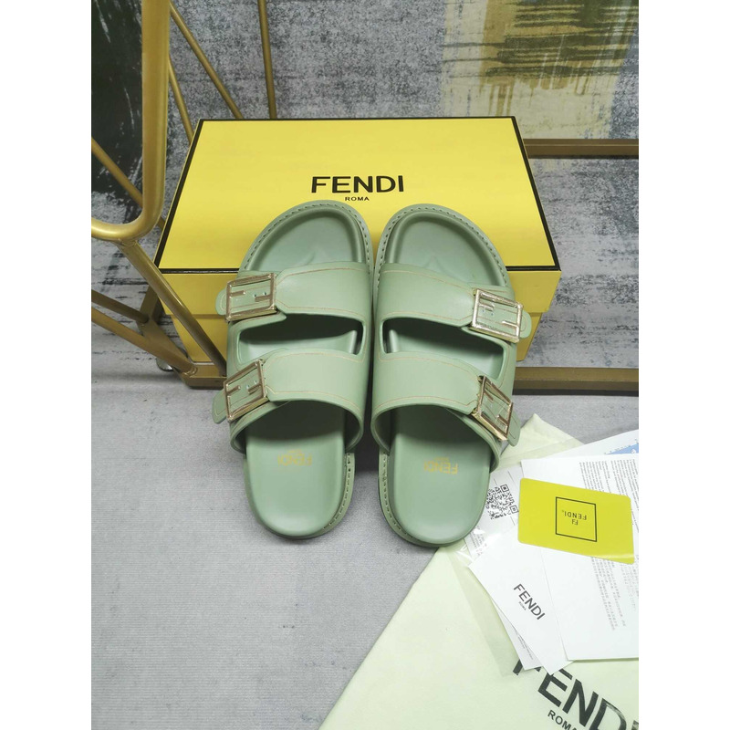 F**di feel leather slippers green