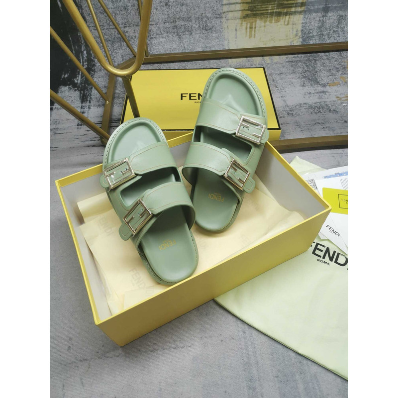 F**di feel leather slippers green