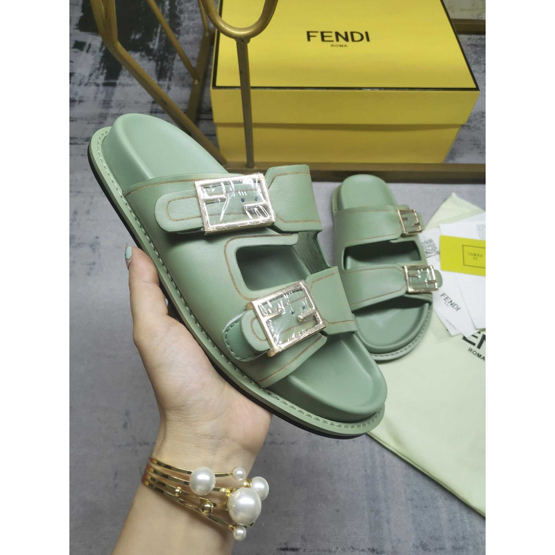 F**di feel leather slippers green