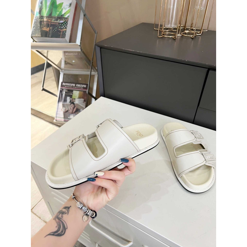 F**di feel leather slippers white