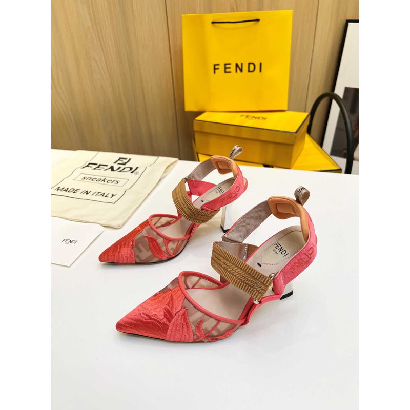 F**di colibrì mesh high-heeled slingback shoes red