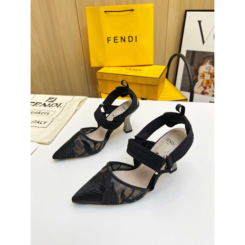 F**di colibrì mesh high-heeled slingback shoes black