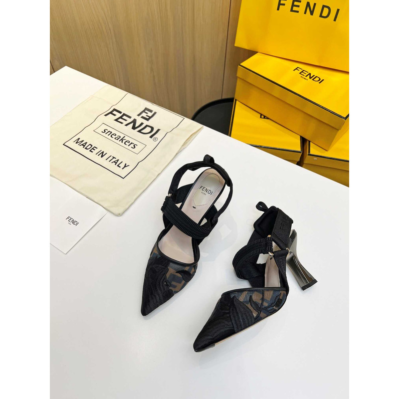 F**di colibrì mesh high-heeled slingback shoes black