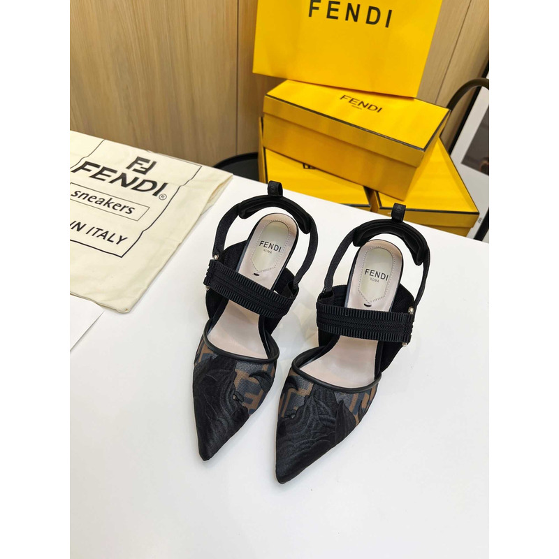 F**di colibrì mesh high-heeled slingback shoes black