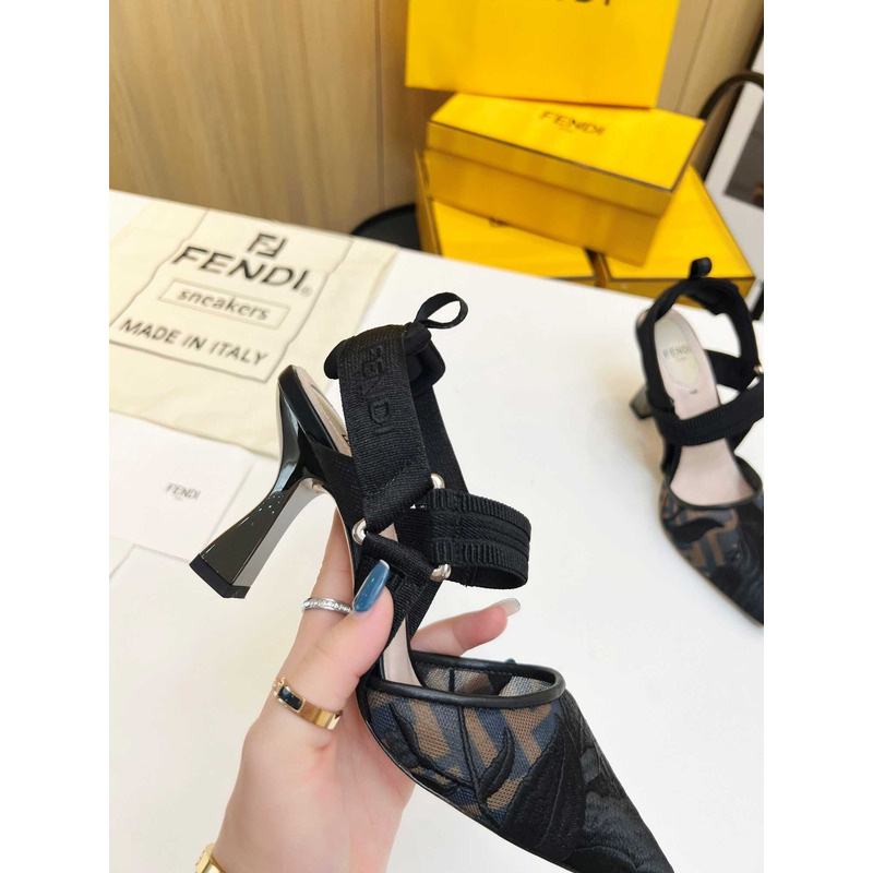 F**di colibrì mesh high-heeled slingback shoes black