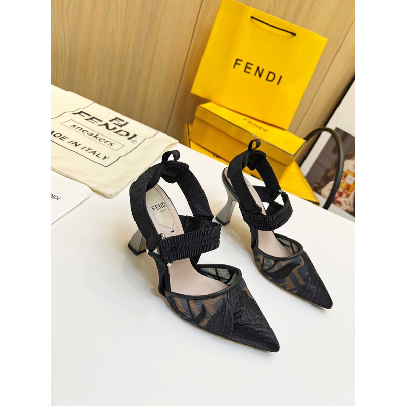 F**di colibrì mesh high-heeled slingback shoes black