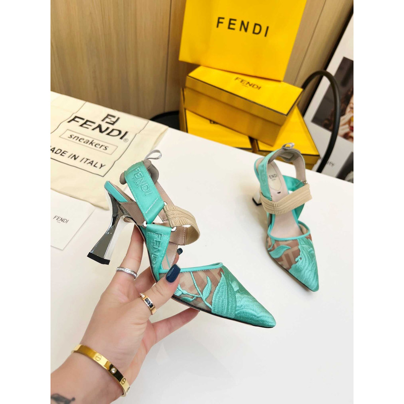 F**di colibrì mesh high-heeled slingback shoes blue