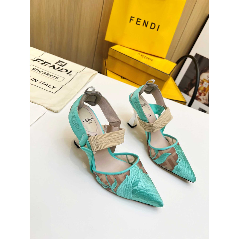 F**di colibrì mesh high-heeled slingback shoes blue