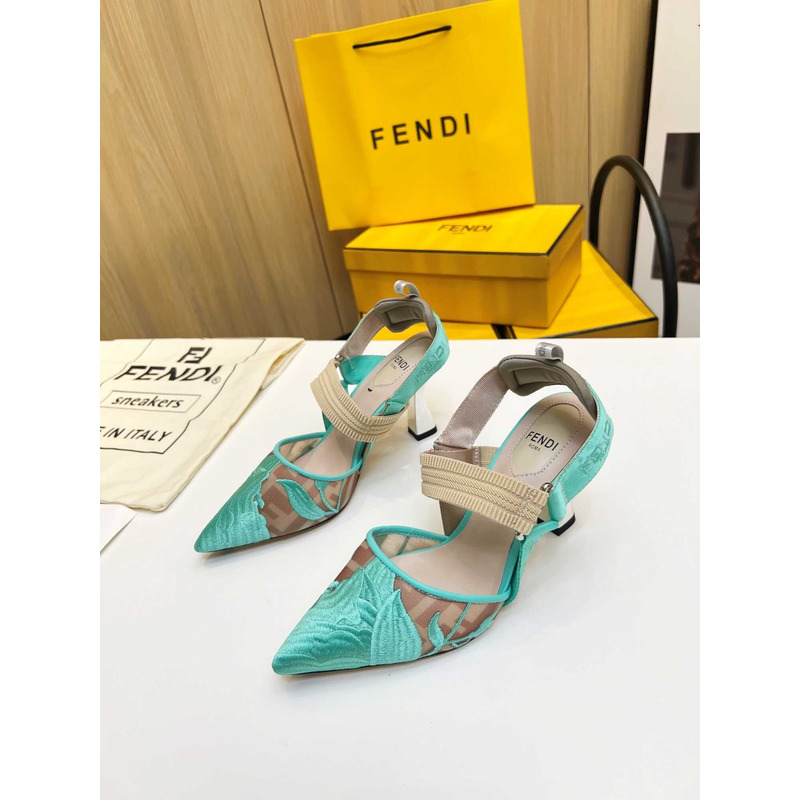 F**di colibrì mesh high-heeled slingback shoes blue