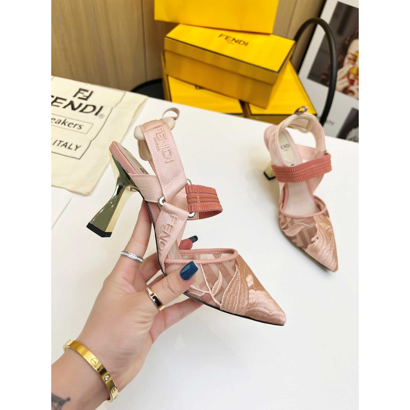 F**di colibrì mesh high-heeled slingback shoes pink