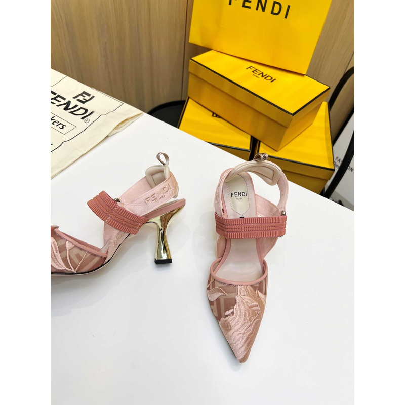 F**di colibrì mesh high-heeled slingback shoes pink