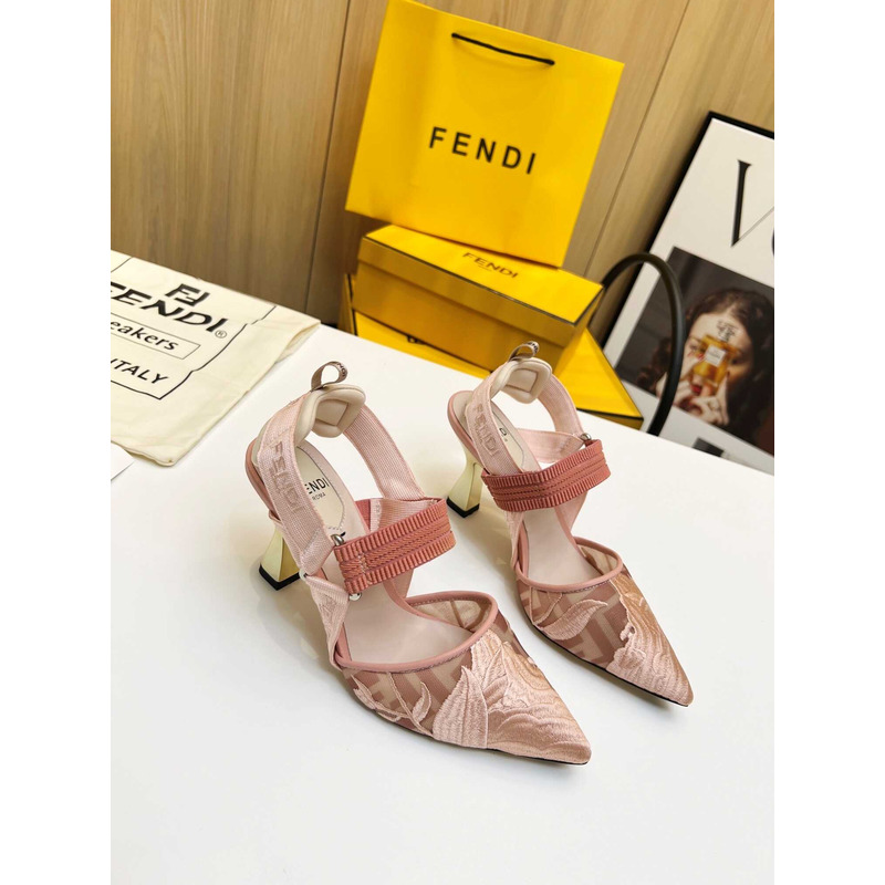 F**di colibrì mesh high-heeled slingback shoes pink