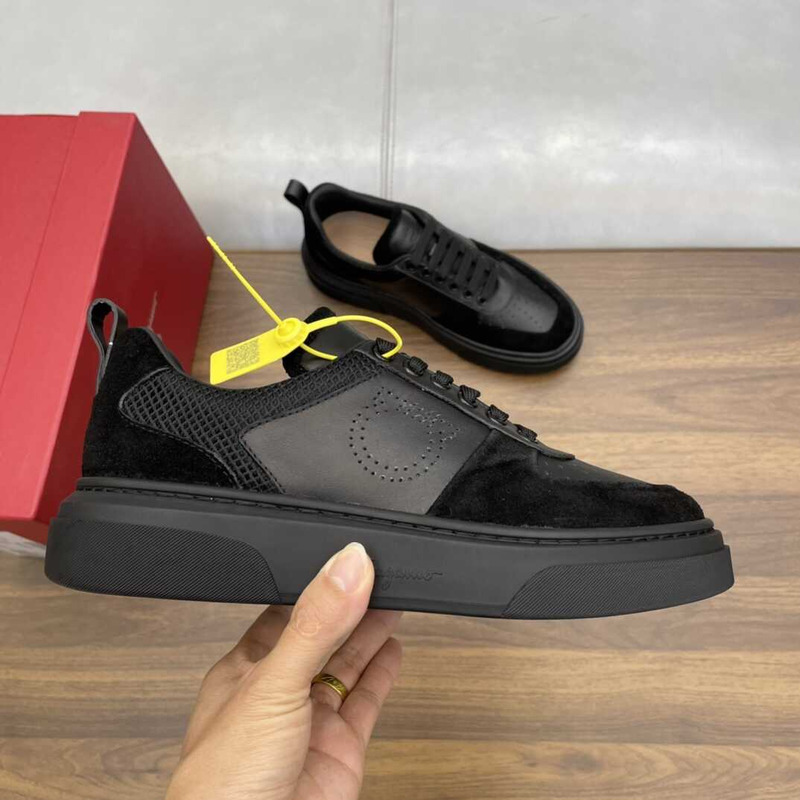 Ferragamo Lace Up Sneaker Calfskin Black