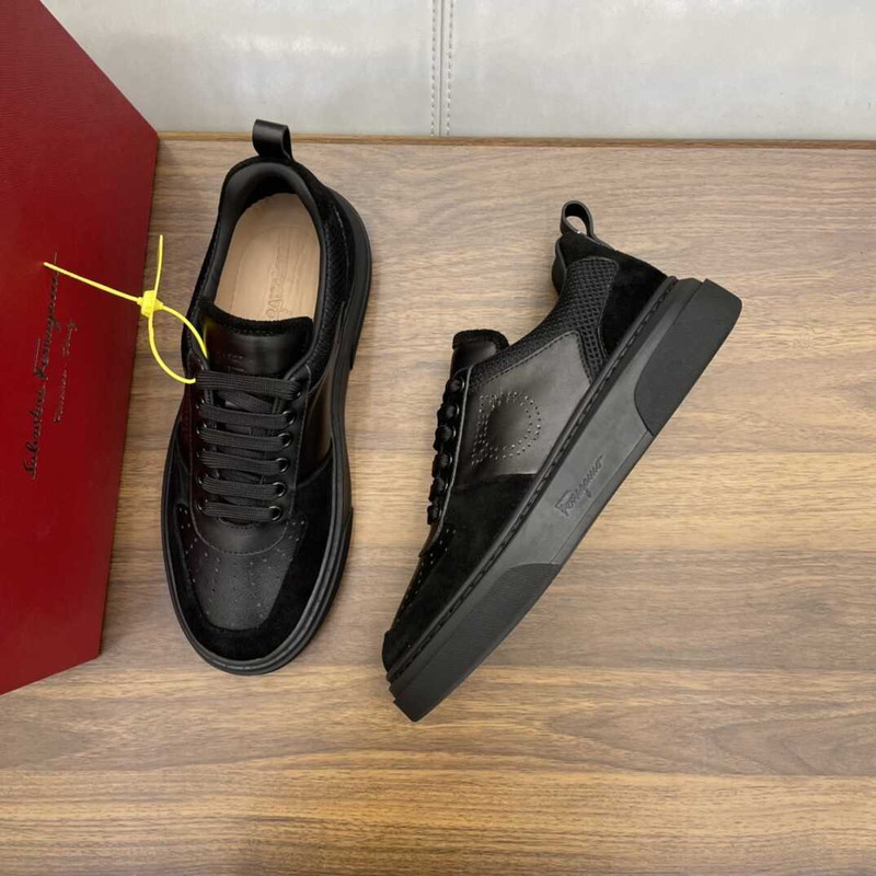 Ferragamo Lace Up Sneaker Calfskin Black