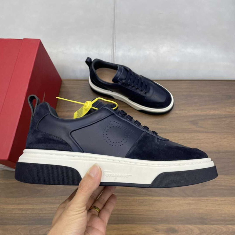 Ferragamo Lace Up Sneaker Calfskin Dark Blue