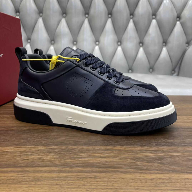 Ferragamo Lace Up Sneaker Calfskin Dark Blue