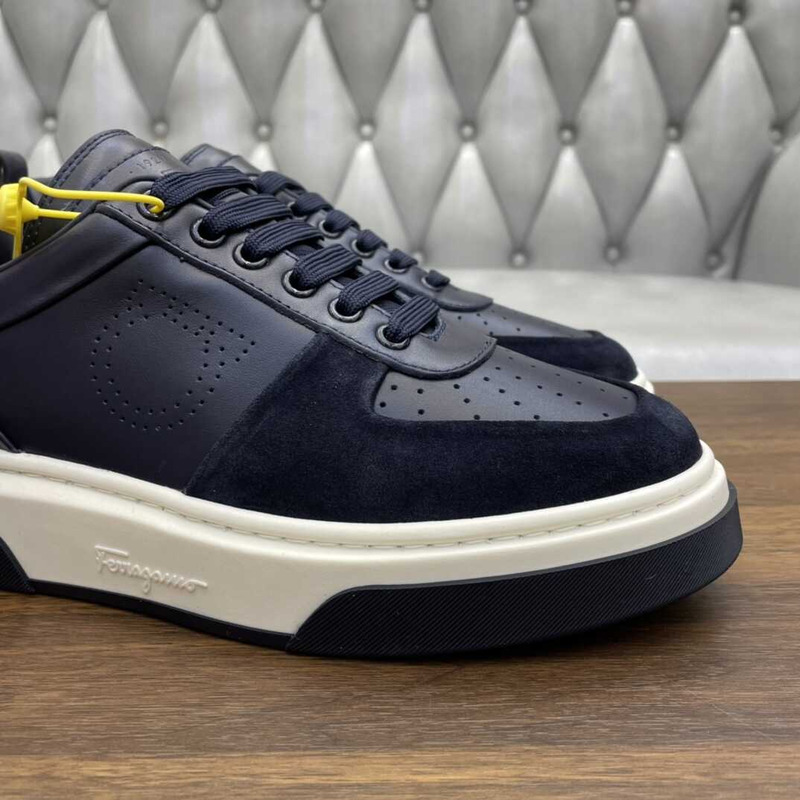 Ferragamo Lace Up Sneaker Calfskin Dark Blue