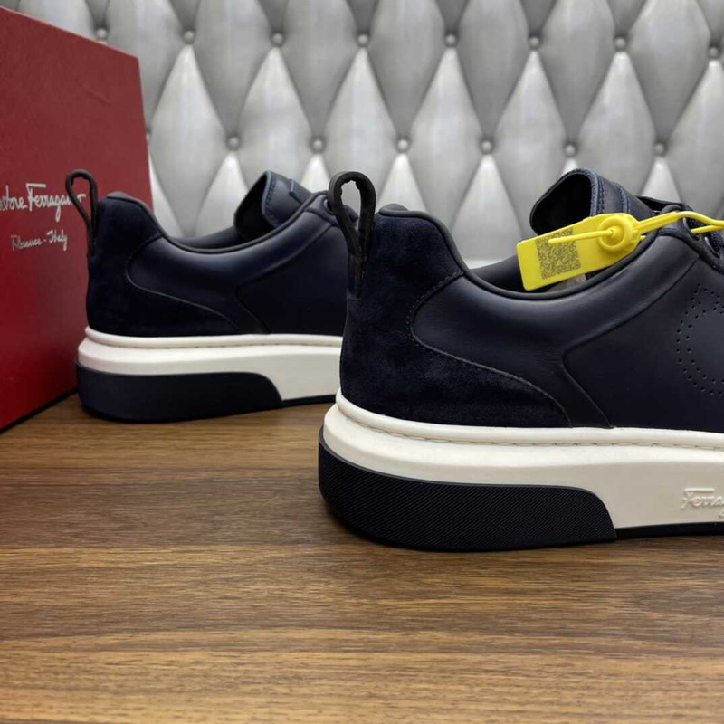 Ferragamo Lace Up Sneaker Calfskin Dark Blue