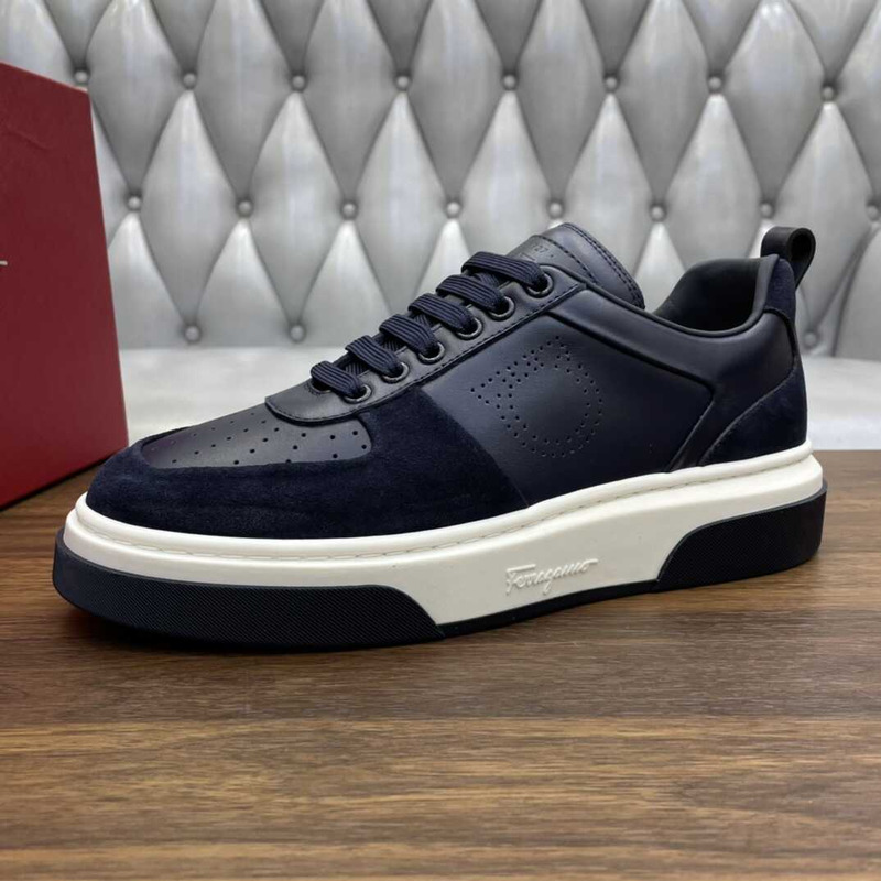 Ferragamo Lace Up Sneaker Calfskin Dark Blue