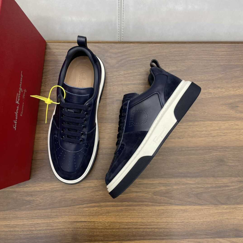 Ferragamo Lace Up Sneaker Calfskin Dark Blue