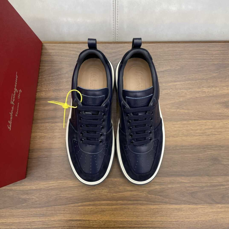 Ferragamo Lace Up Sneaker Calfskin Dark Blue