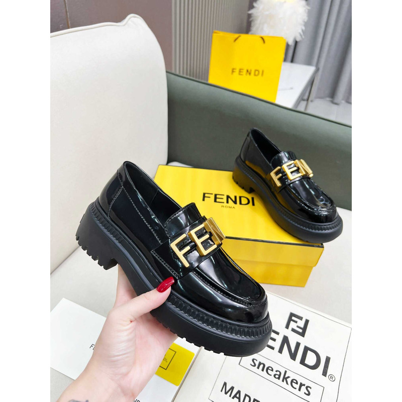 F**di leather logo loafer & moccasin shoes black