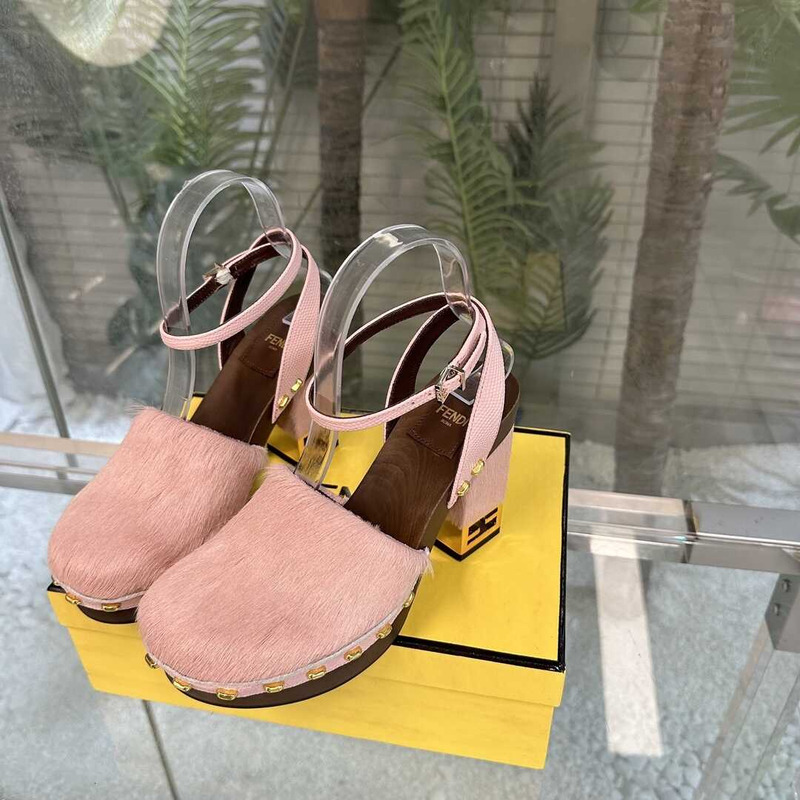 F**di plain leather sabo elegant style logo heeled sandals pink