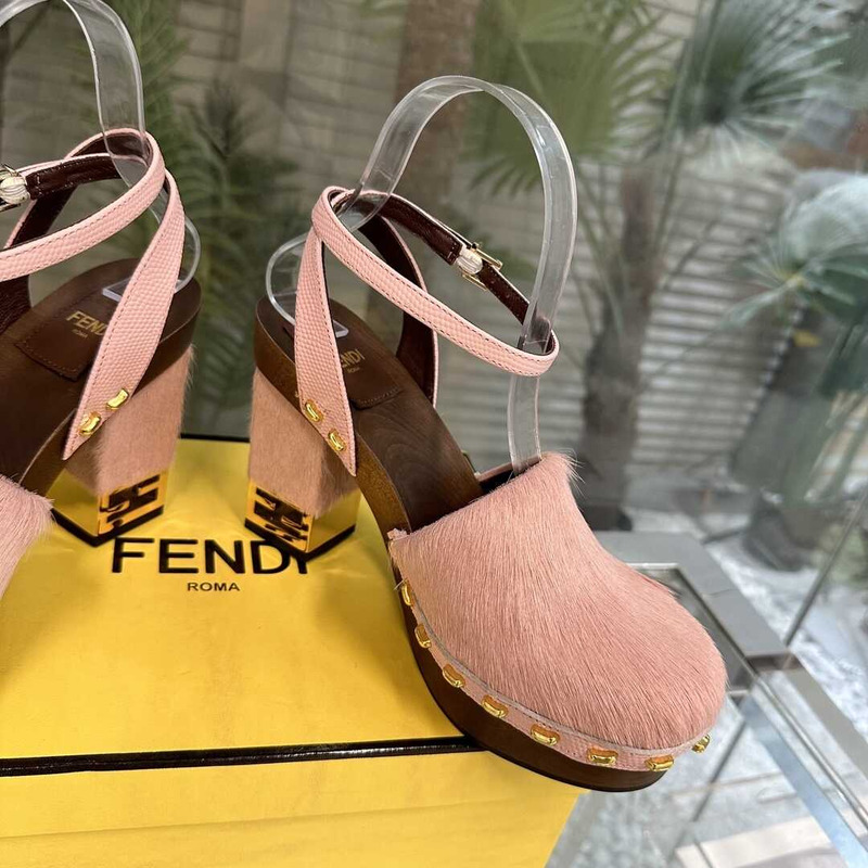 F**di plain leather sabo elegant style logo heeled sandals pink